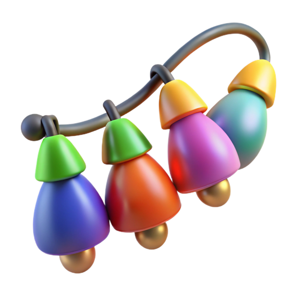 bolextraordinary Close-up of a string of multicoloreChristmas tree lights, LEDs glowing brightly, wire visible, isolateon transparent background,high-resolution product photography exclusive png