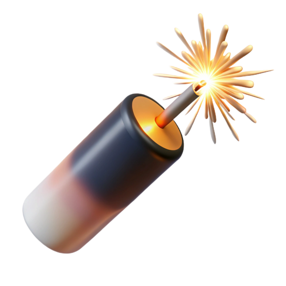 stunning notable Roman candle firework just after ignition, bright white flame anrising sparks, dramatic lighting, side view, isolateon transparent background,high-resolution product photography png