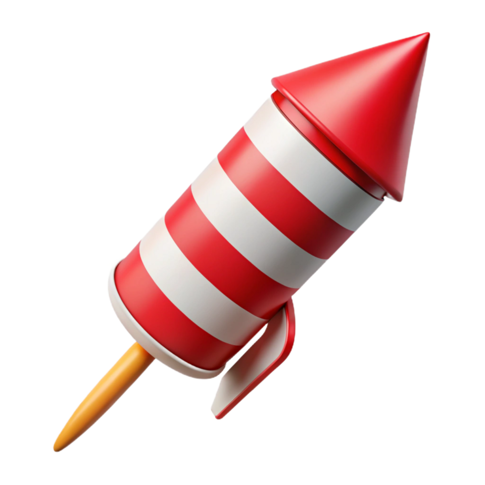 wonderful retro Single firework rocket, reanwhite stripebody, pointetip, fuse visible, studio lighting, side view, isolateon transparent background,high-resolution product photography sharp png
