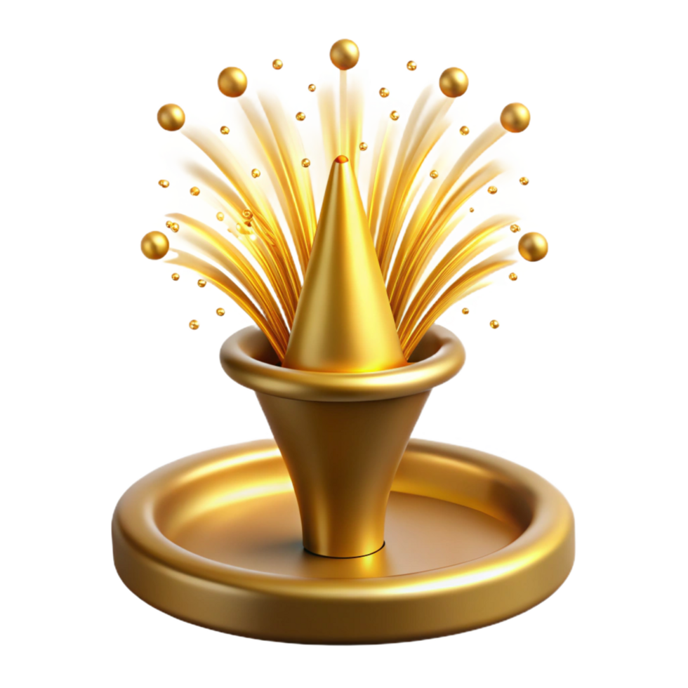 sumptuous quintessential Fountain firework spraying golden sparks, cone-shapebase, dramatic lighting, front view, isolateon transparent background,high-resolution product photography png