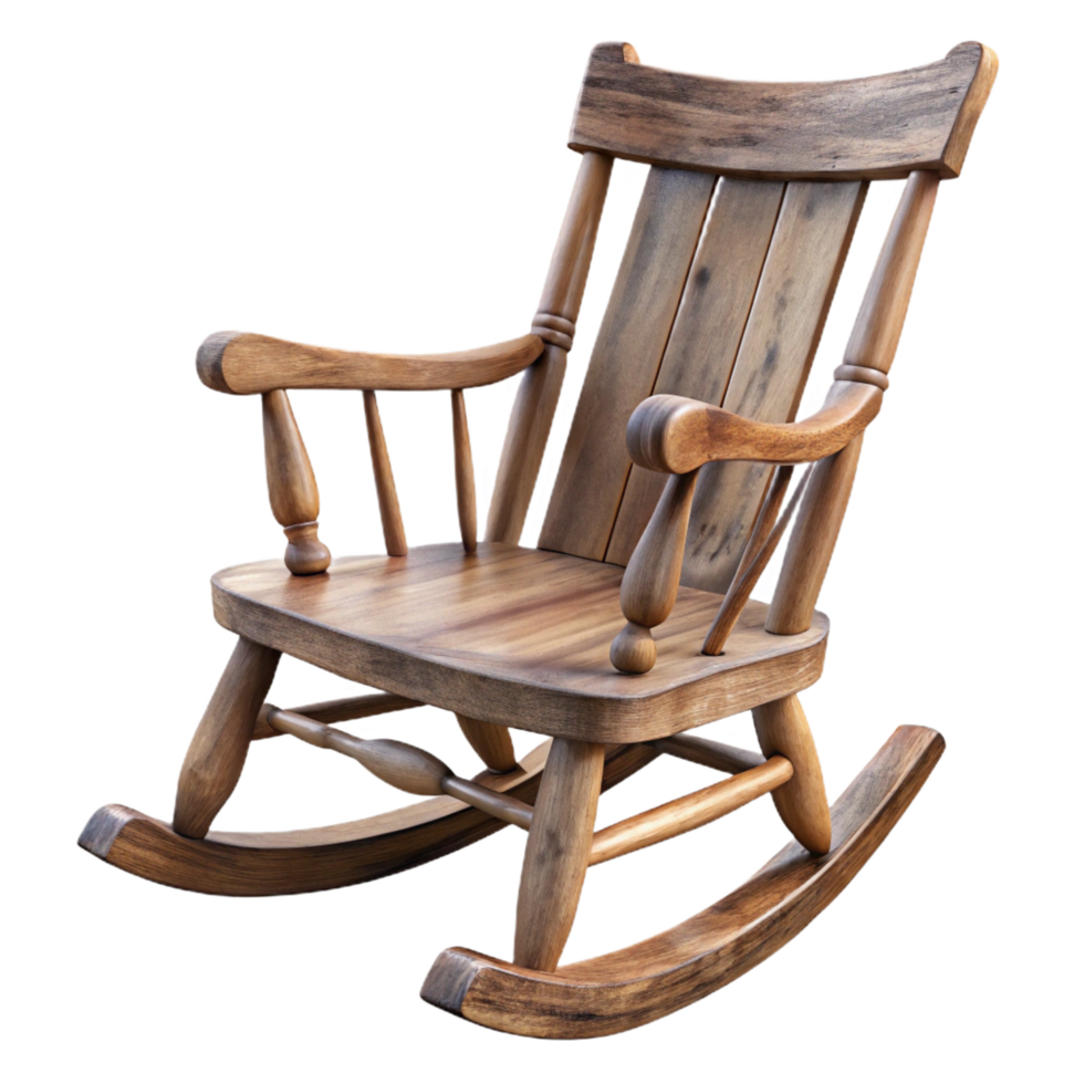 unparallelebohemian Antique wooden rocking chair, distressefinish, visible woograin, side view, studio lighting, isolateon transparent background,high-resolution product photography luxury png