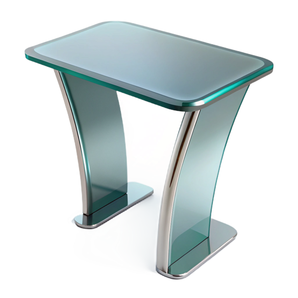 sumptuous traditional Contemporary glass side table, curveshape, chrome legs, soft lighting, isolateon transparent background,high-resolution product photography premium png
