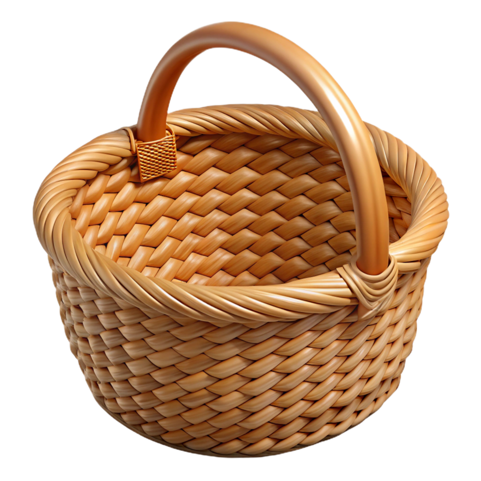 passionate wonderful Woven wicker basket, natural color, intricate weave, top-down view, studio lighting, isolateon transparent background,high-resolution product photography exclusive png