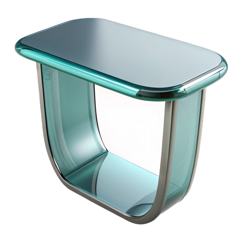 memorable elegant Contemporary glass side table, curveshape, chrome legs, soft lighting, isolateon transparent background,high-resolution product photography luxury png