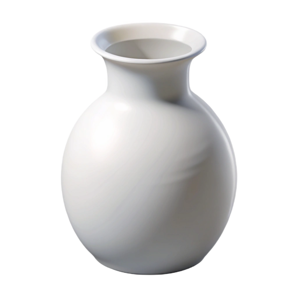 radiant ethereal rustic White ceramic vase, smooth finish, minimalist design, studio lighting, front view, isolateon transparent background,high-resolution product photography authentic png