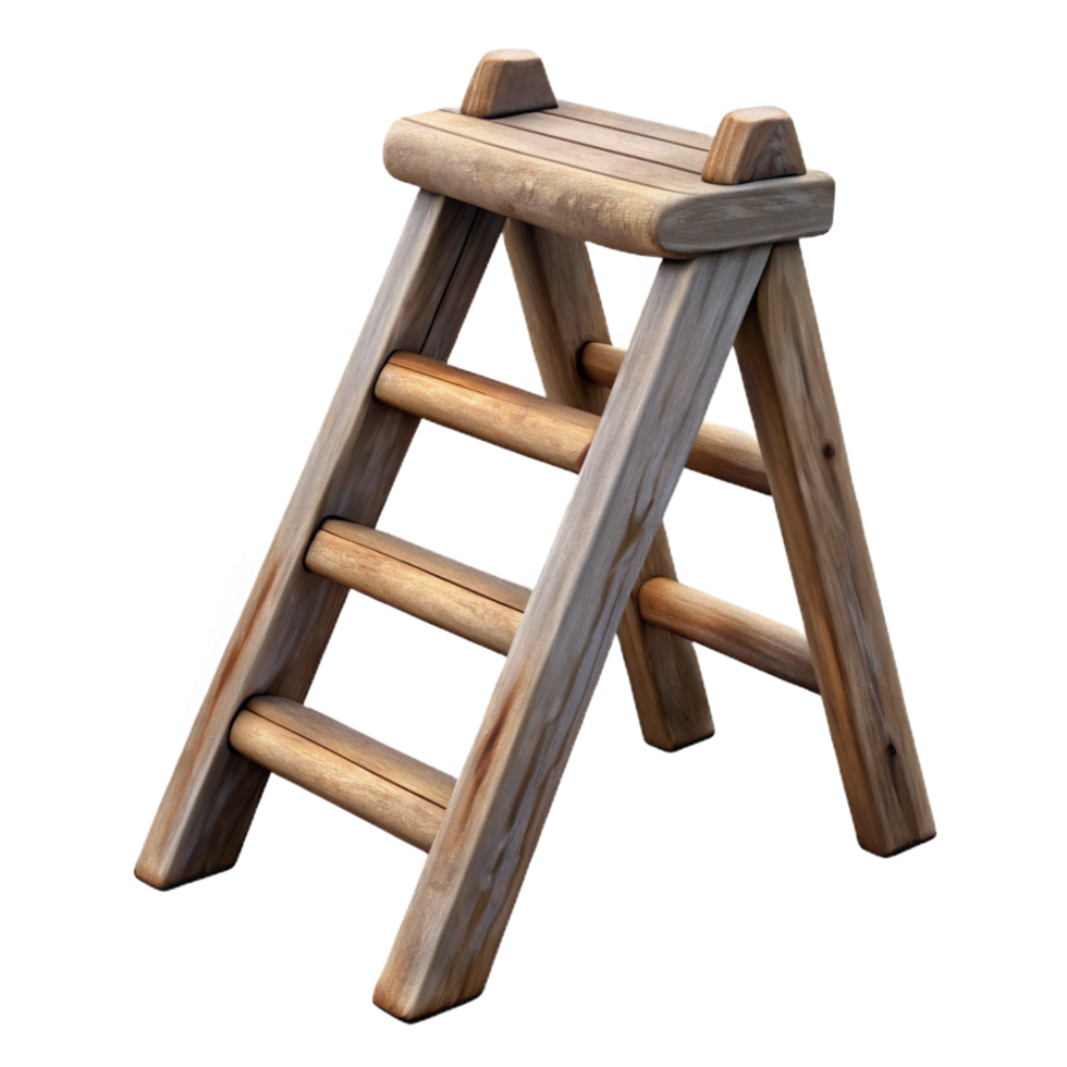 peaceful striking Rustic wooden ladder, distressefinish, visible woograin, side view, dramatic lighting, isolateon transparent background,high-resolution product photography masterfully captured png