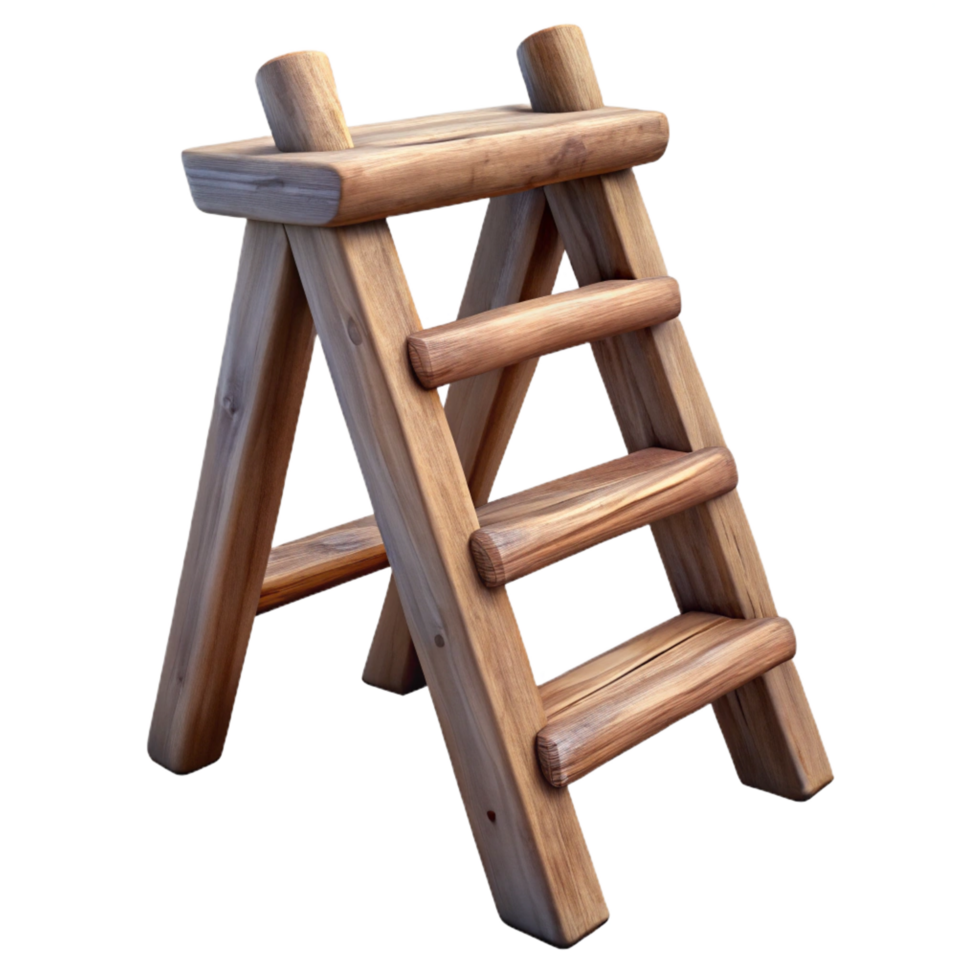 alluring melancholic avant-garde Rustic wooden ladder, distressefinish, visible woograin, side view, dramatic lighting, isolateon transparent background,high-resolution product photography precision png