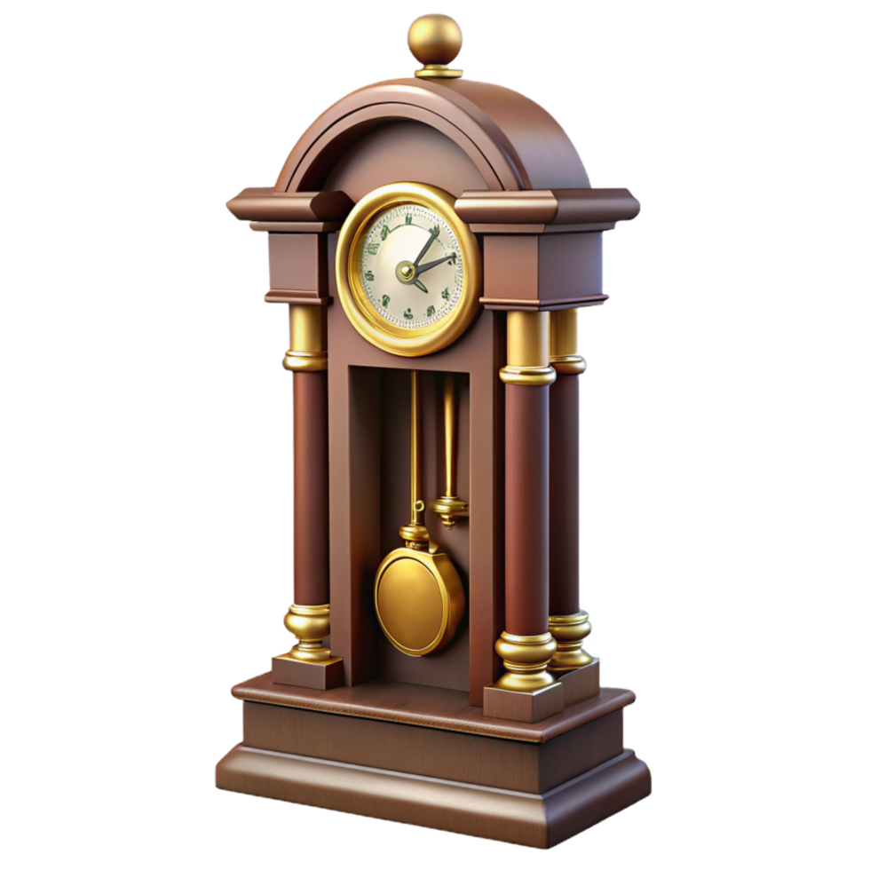 exceptional elegant Antique grandfather clock, wooden case, brass pendulum, front view, dramatic lighting, isolateon transparent background,high-resolution product photography ultra HD png