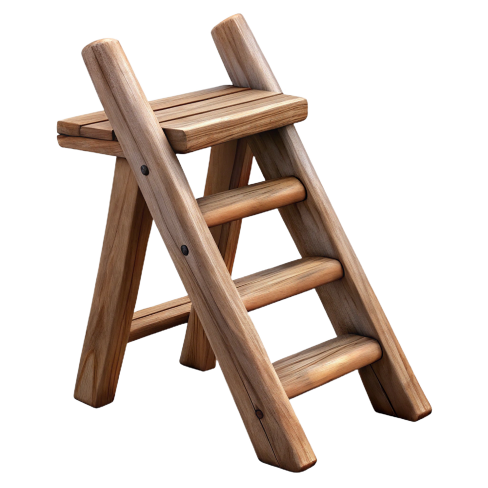 dreamy striking Rustic wooden ladder, distressefinish, visible woograin, side view, dramatic lighting, isolateon transparent background,high-resolution product photography impeccable png