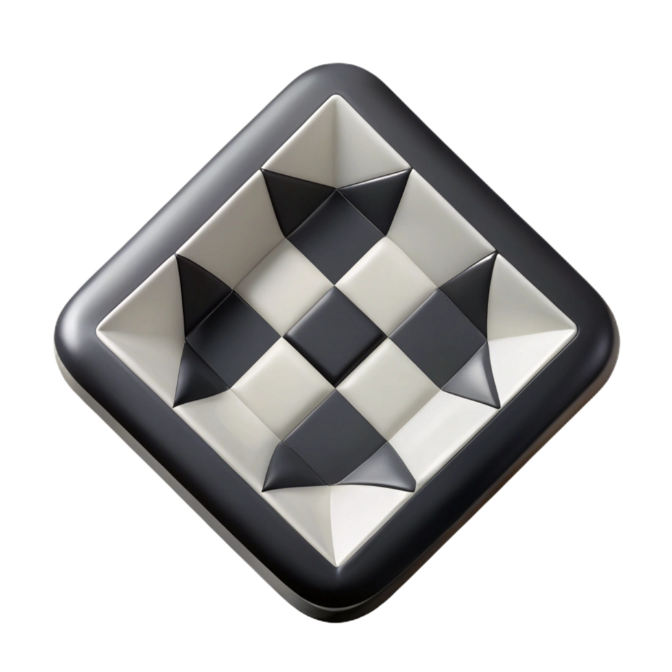stunning remarkable Square decorative plate with a geometric pattern in black anwhite, matte finish, minimalist style, top-down view, with transparent background,high-resolution product photography png