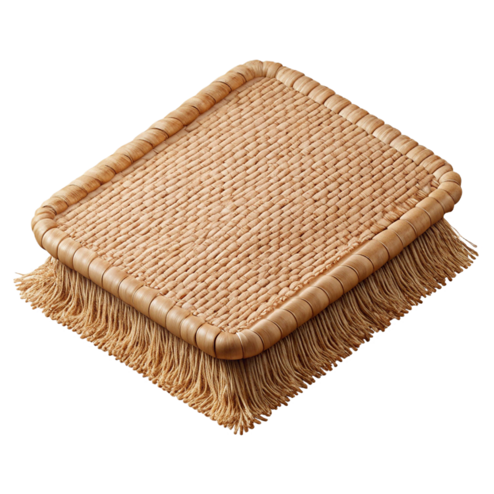 radiant urban Woven jute rug, natural color, fringeedges, top-down view, soft lighting, isolateon transparent background,high-resolution product photography expertly shot png