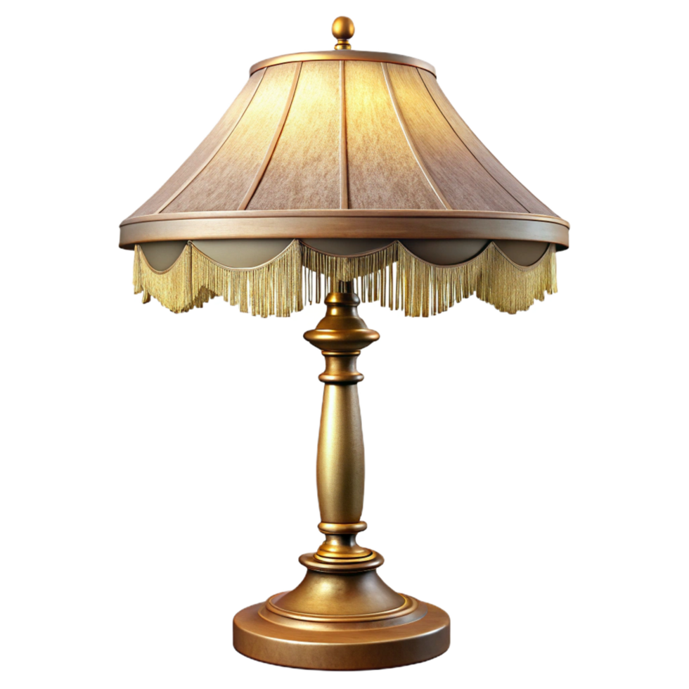 picturesque tropical Antique floor lamp with a fringesilk shade ana carvewooden base, vintage style, soft lighting, isolateon transparent background,high-resolution product photography genuine png