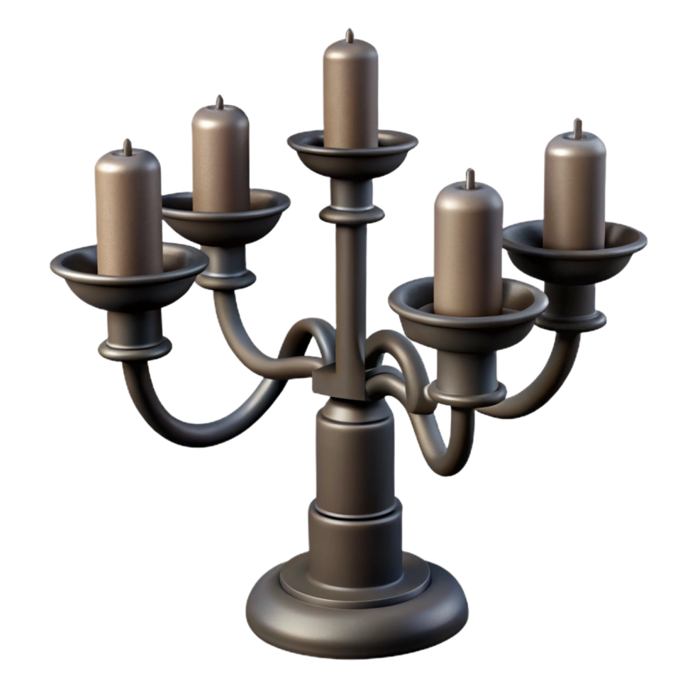 inspireminimalist Nine-armewrought iron candelabra with a rustic design, matte black finish, dramatic lighting, side view, isolateon transparent background,high-resolution product photography 4K png