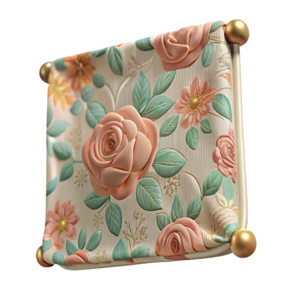 timeless urban Square tapestry with a floral pattern in pastel colors, texturelinen, studio lighting, front view, isolateon transparent background,high-resolution product photography studio quality png