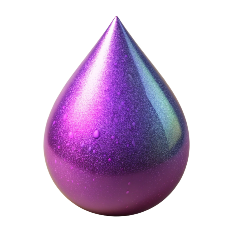exceptional minimalist Glittery purple teardrop ornament, with iridescent shimmer, studio lighting, side view, glossy finish, isolateon transparent background,high-resolution product photography crisp png