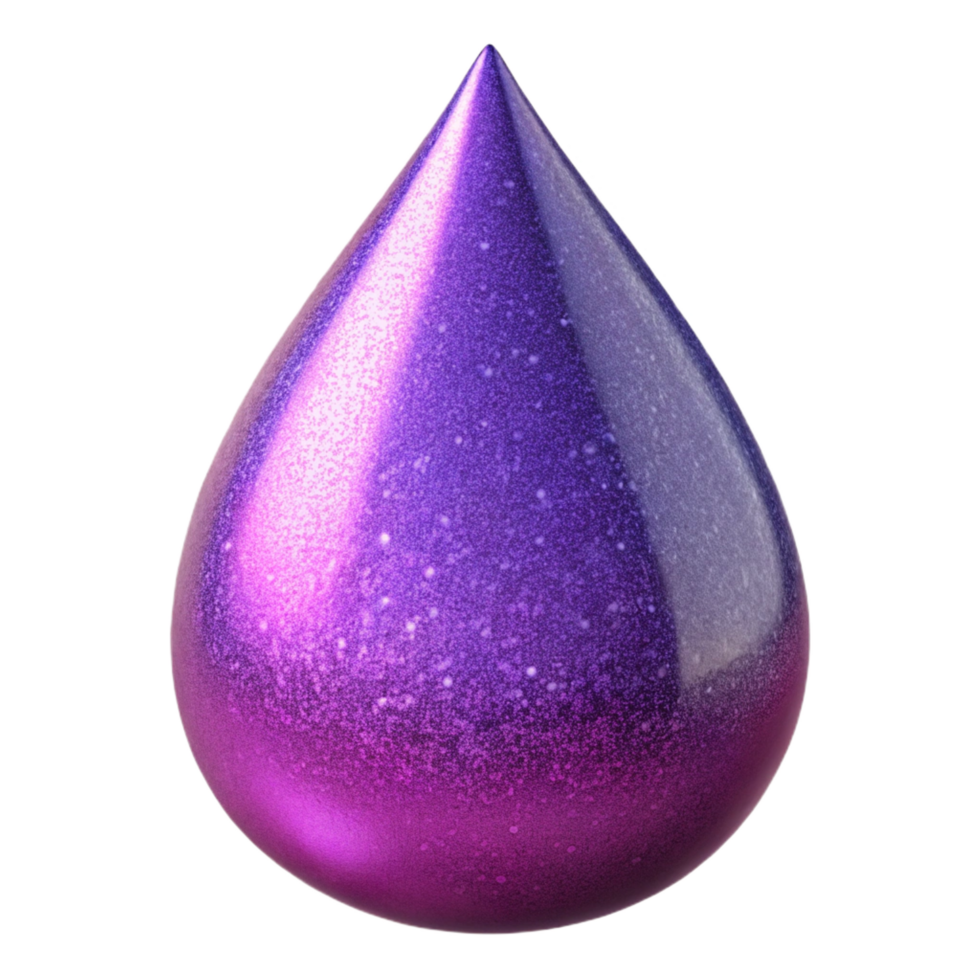 magnificent quintessential Glittery purple teardrop ornament, with iridescent shimmer, studio lighting, side view, glossy finish, isolateon transparent background,high-resolution product photography png