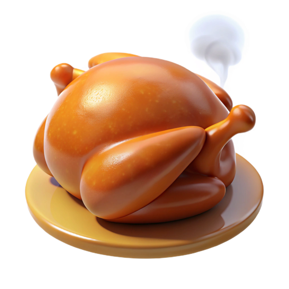 striking rare RoasteThanksgiving turkey, golden brown skin, crispy, with steam rising, studio lighting, front view, glossy finish, isolateon transparent background,high-resolution product photography png