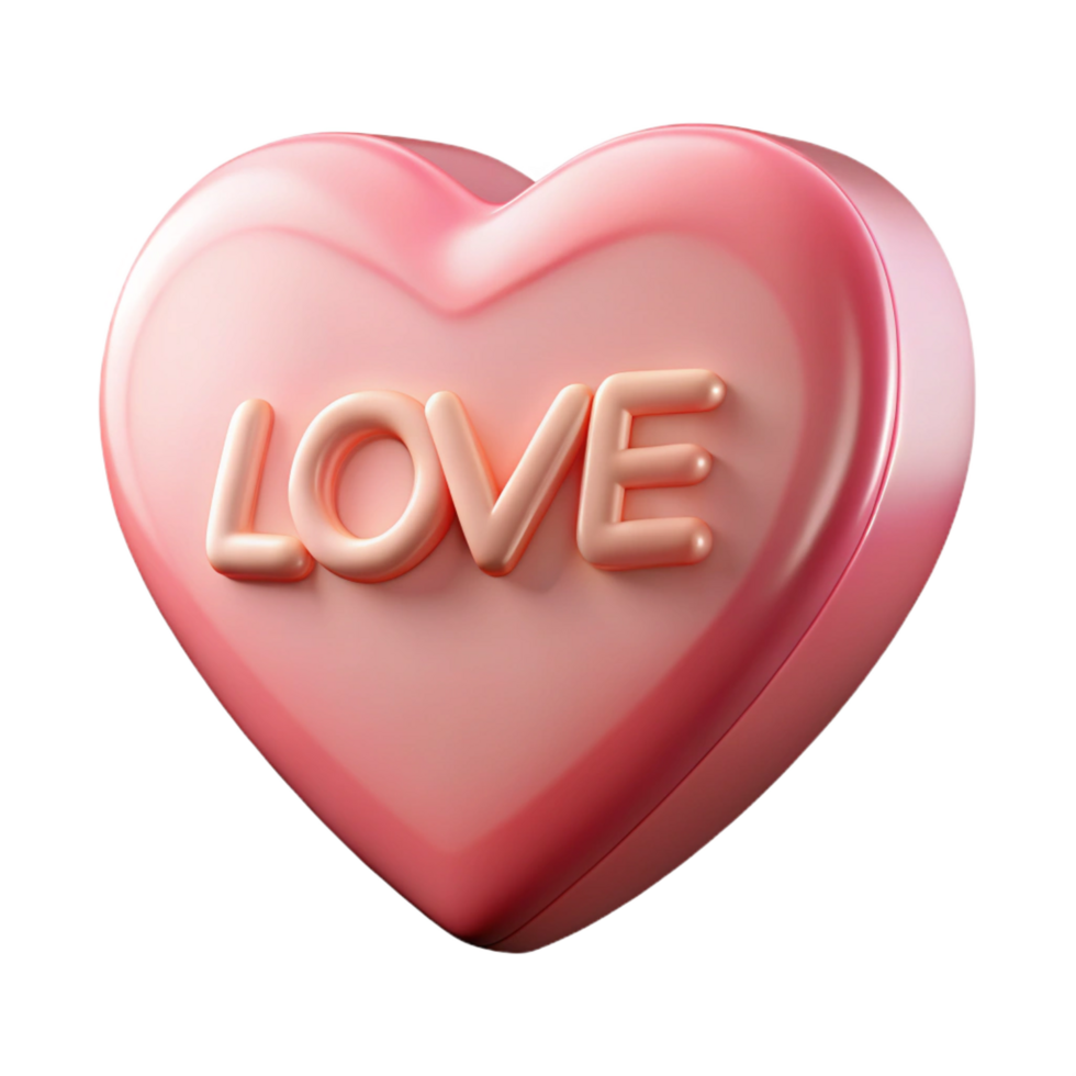 picturesque unparalleleCandy heart, pastel pink, with the worLove inscribed, studio lighting, front view, glossy finish, isolateon transparent background,high-resolution product photography png