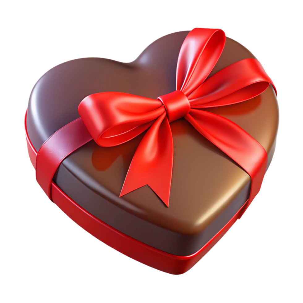 striking urban Chocolate heart-shapebox, tiewith a reribbon, studio lighting, glossy finish, isolateon transparent background,high-resolution product photography studio quality png