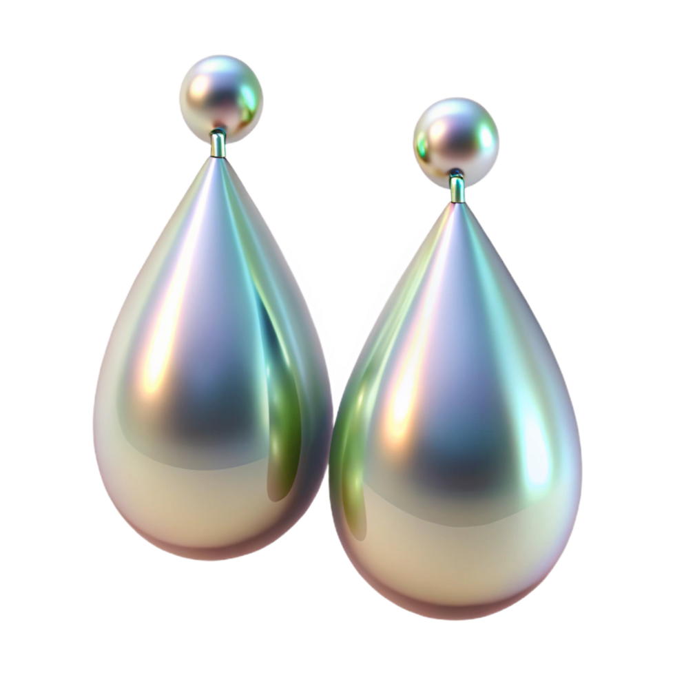 impressive elegant Pair of pearl earrings, teardrop shaped, iridescent luster, soft lighting, front view, product shot, isolateon transparent background,high-resolution product photography crisp png