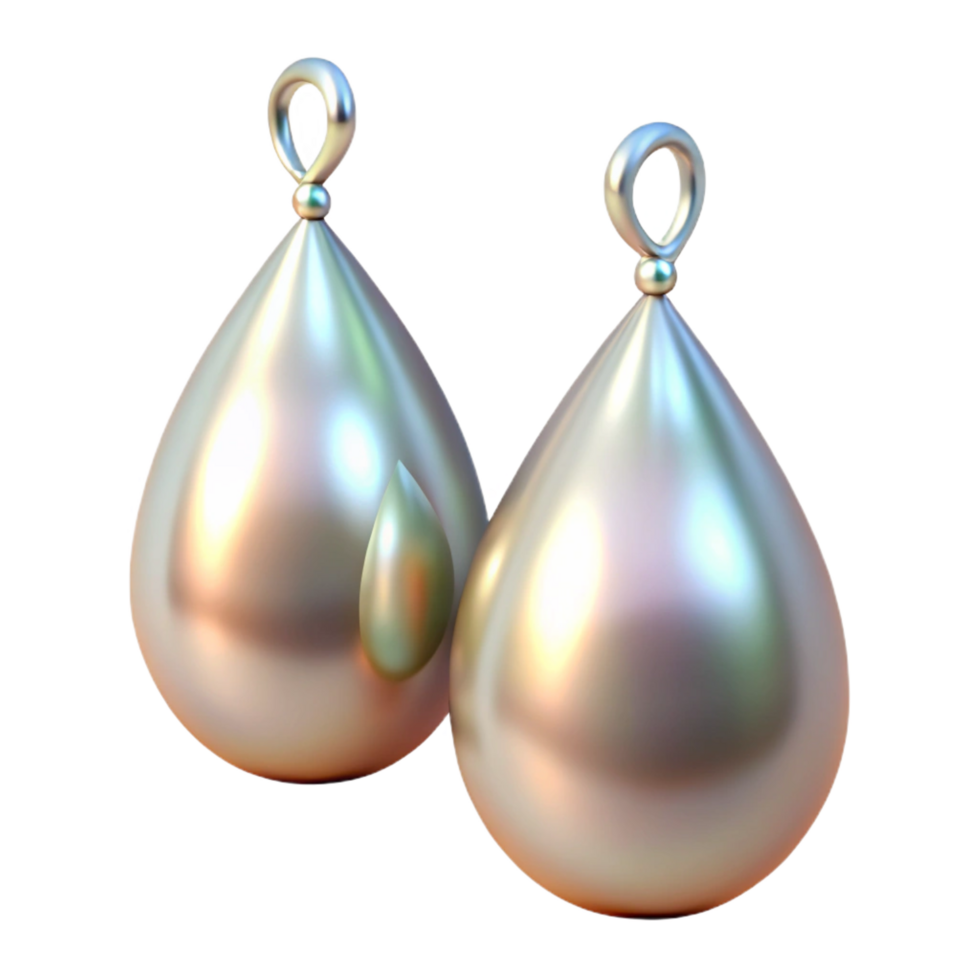 immaculate rare Pair of pearl earrings, teardrop shaped, iridescent luster, soft lighting, front view, product shot, isolateon transparent background,high-resolution product photography png
