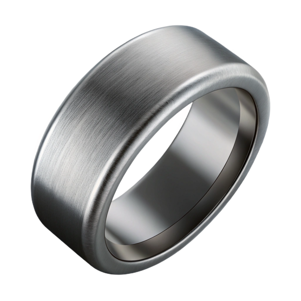 dramatic nordic Men's titanium wedding band, brushefinish, matte texture, dramatic lighting, top-down view, product shot, isolateon transparent background,high-resolution product photography refined png