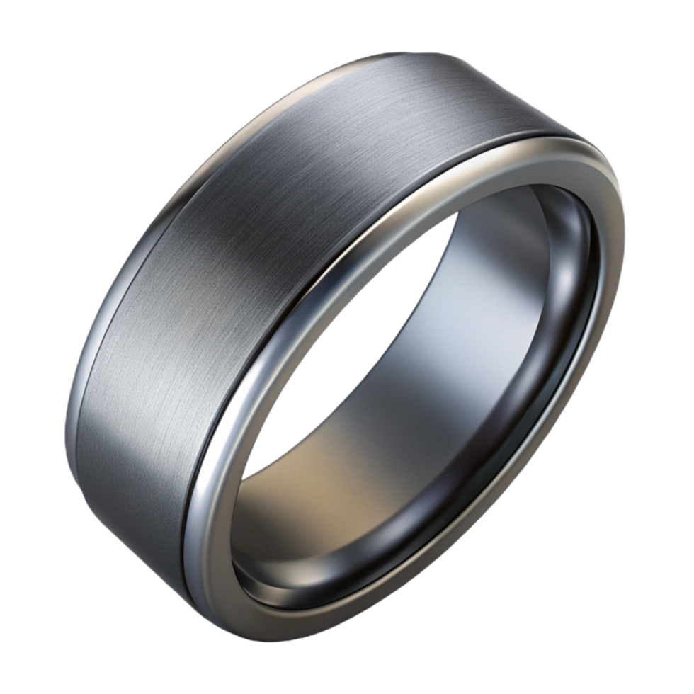 standout baroque Men's titanium wedding band, brushefinish, matte texture, dramatic lighting, top-down view, product shot, isolateon transparent background,high-resolution product photography ultra HD png