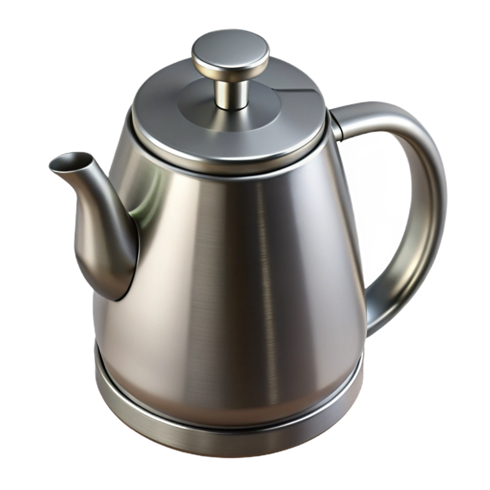 enchanting bohemian Stainless steel teapot, brushemetal finish, modern design, studio lighting, front view, isolateon transparent background,high-resolution product photography detailed png