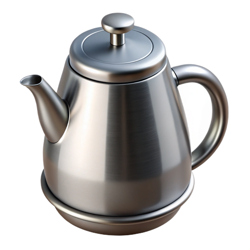 vibrant gothic Stainless steel teapot, brushemetal finish, modern design, studio lighting, front view, isolateon transparent background,high-resolution product photography original png