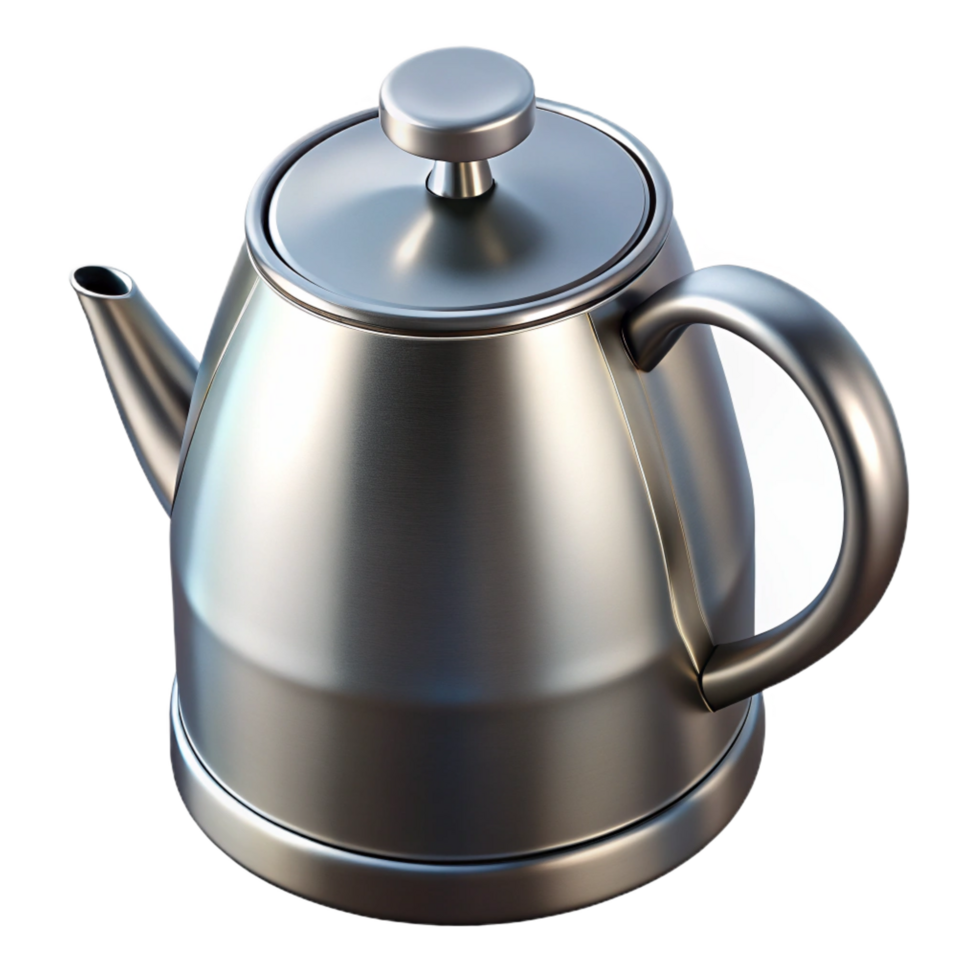 intense dramatic Stainless steel teapot, brushemetal finish, modern design, studio lighting, front view, isolateon transparent background,high-resolution product photography refined png