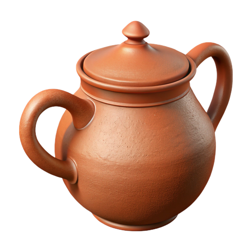 boldazzling Clay teapot, terracotta color, rustic texture, soft lighting, side view, isolateon transparent background,high-resolution product photography high resolution png