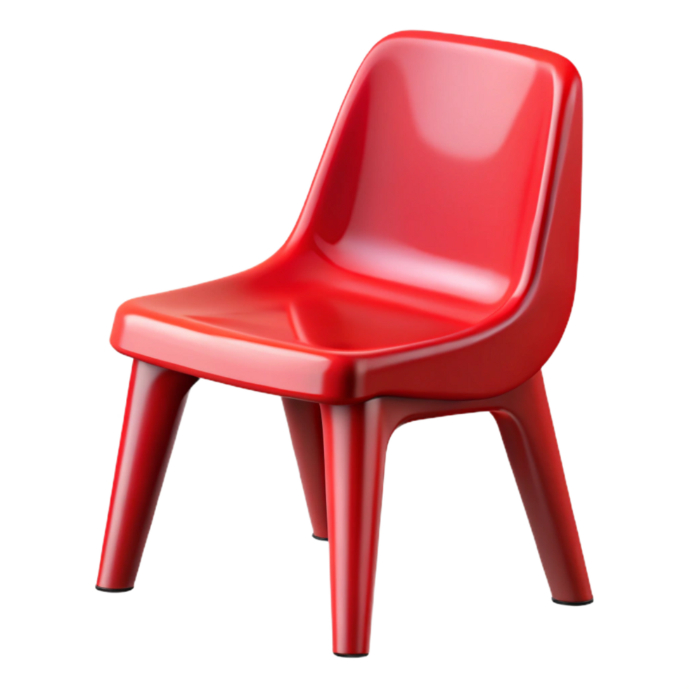 gorgeous dramatic art deco Plastic chair, vibrant red, glossy finish, studio lighting, side view, isolateon transparent background,high-resolution product photography detailed png