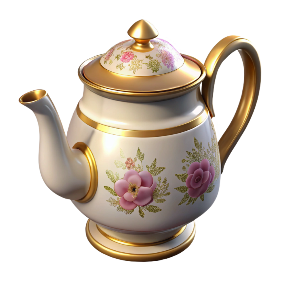 radiant traditional Vintage porcelain teapot, floral pattern, goltrim, craquelure effect, studio lighting, isolateon transparent background,high-resolution product photography exclusive png