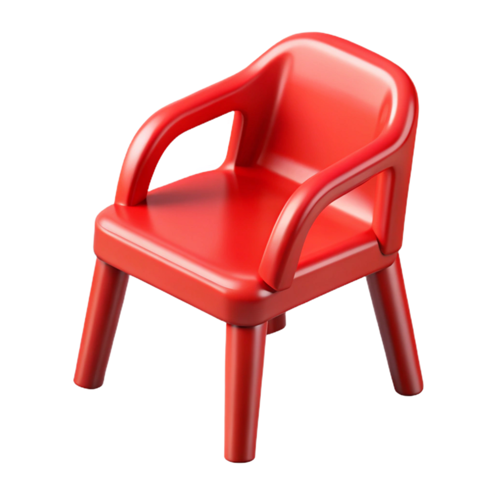 calm picturesque Plastic chair, vibrant red, glossy finish, studio lighting, side view, isolateon transparent background,high-resolution product photography handcrafted png