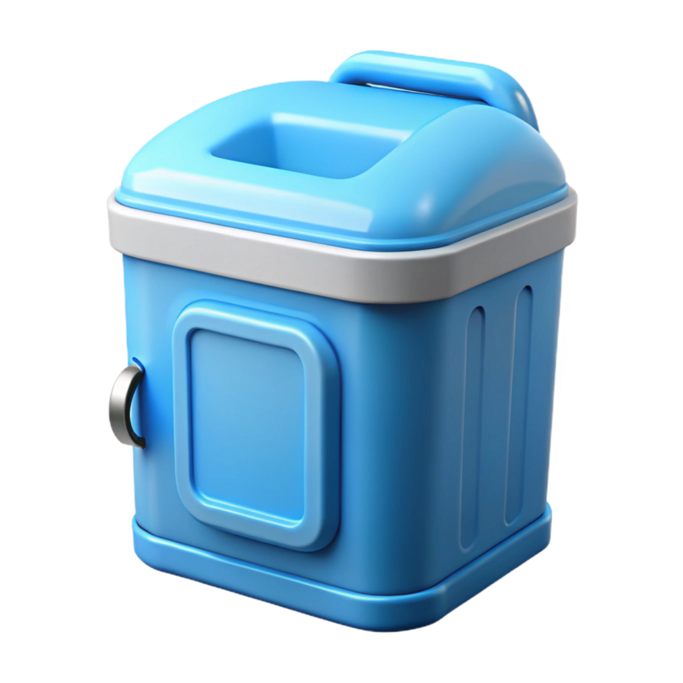 radiant memorable Portable toilet, light blue plastic, closelid, studio lighting, front view, isolateon transparent background,high-resolution product photography png