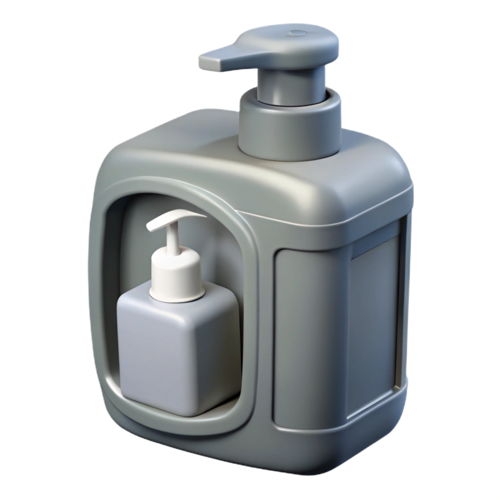 exemplary artistic Portable toilet, grey plastic, with hansanitizer dispenser, studio lighting, side view, isolateon transparent background,high-resolution product photography genuine png