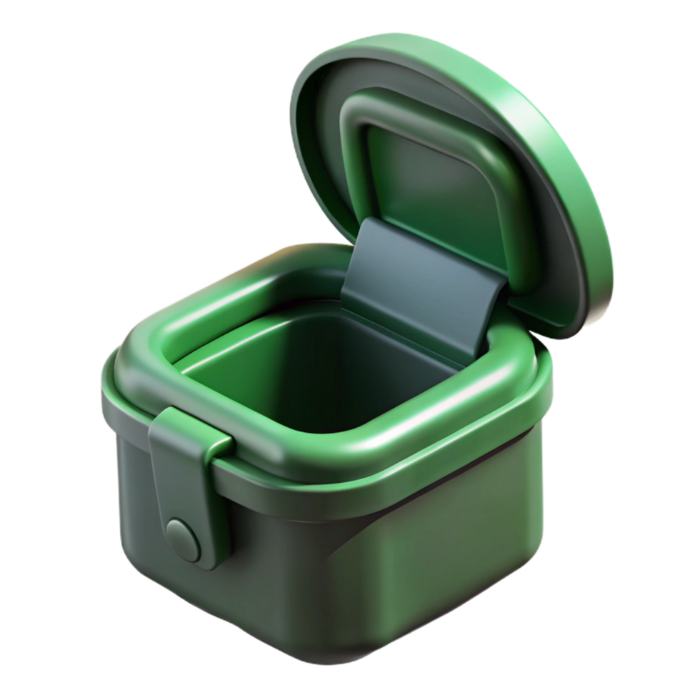 iconic abstract Portable toilet, dark green plastic, open lid, studio lighting, isolateon transparent background,high-resolution product photography 8K png
