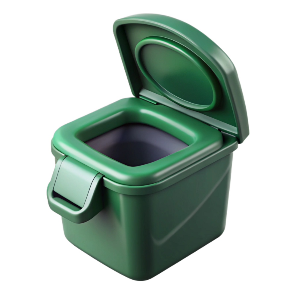 energetic serene Portable toilet, dark green plastic, open lid, studio lighting, isolateon transparent background,high-resolution product photography precision png