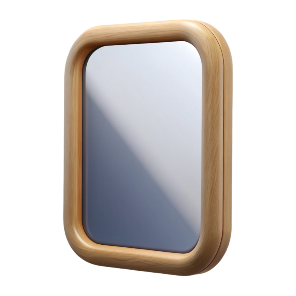 immaculate iconic Wall mirror, rectangular shape, wooden frame, studio lighting, front view, isolateon transparent background,high-resolution product photography png