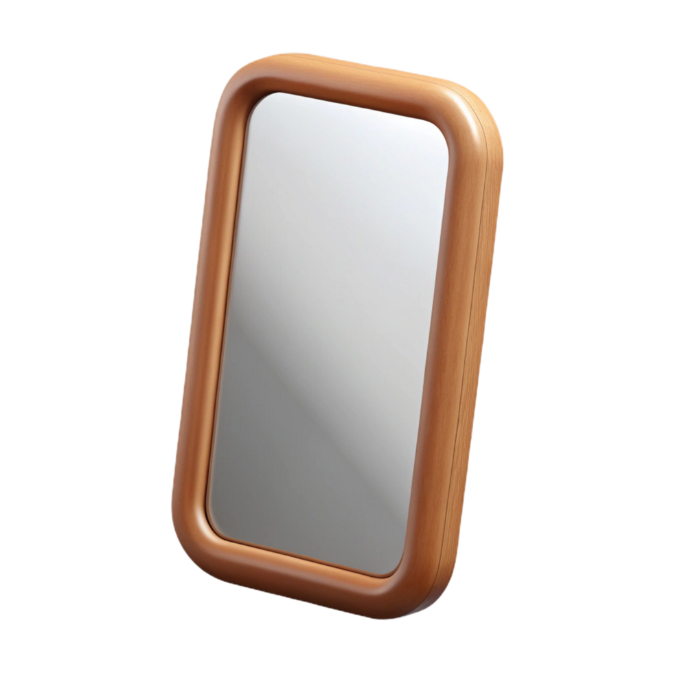 dazzling sought-after Wall mirror, rectangular shape, wooden frame, studio lighting, front view, isolateon transparent background,high-resolution product photography png