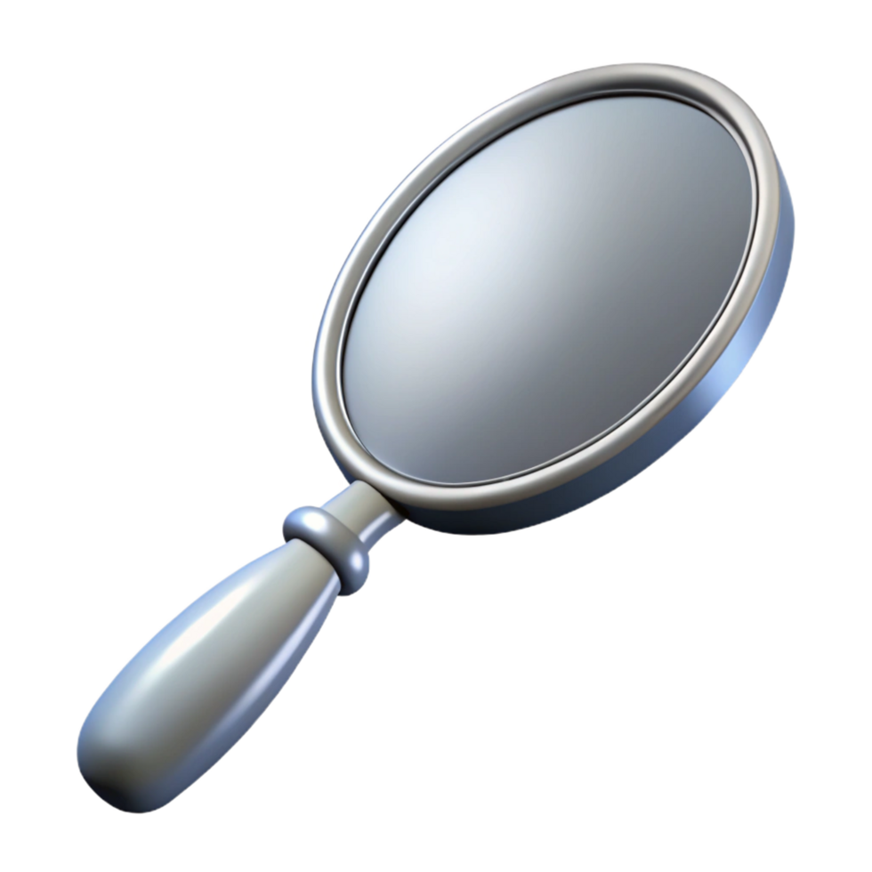 spectacular notable Handhelmirror, silver handle, oval shape, studio lighting, isolateon transparent background,high-resolution product photography png