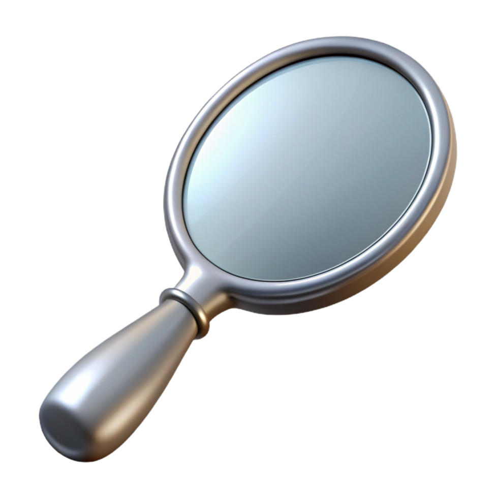 alluring inspireHandhelmirror, silver handle, oval shape, studio lighting, isolateon transparent background,high-resolution product photography png