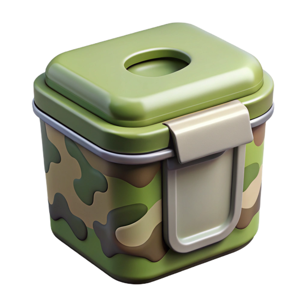 striking unparallelePortable toilet, camouflage pattern, closelid, studio lighting, isolateon transparent background,high-resolution product photography png