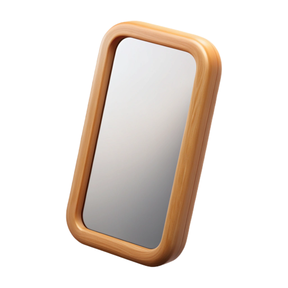 ethereal serene Wall mirror, rectangular shape, wooden frame, studio lighting, front view, isolateon transparent background,high-resolution product photography handcrafted png