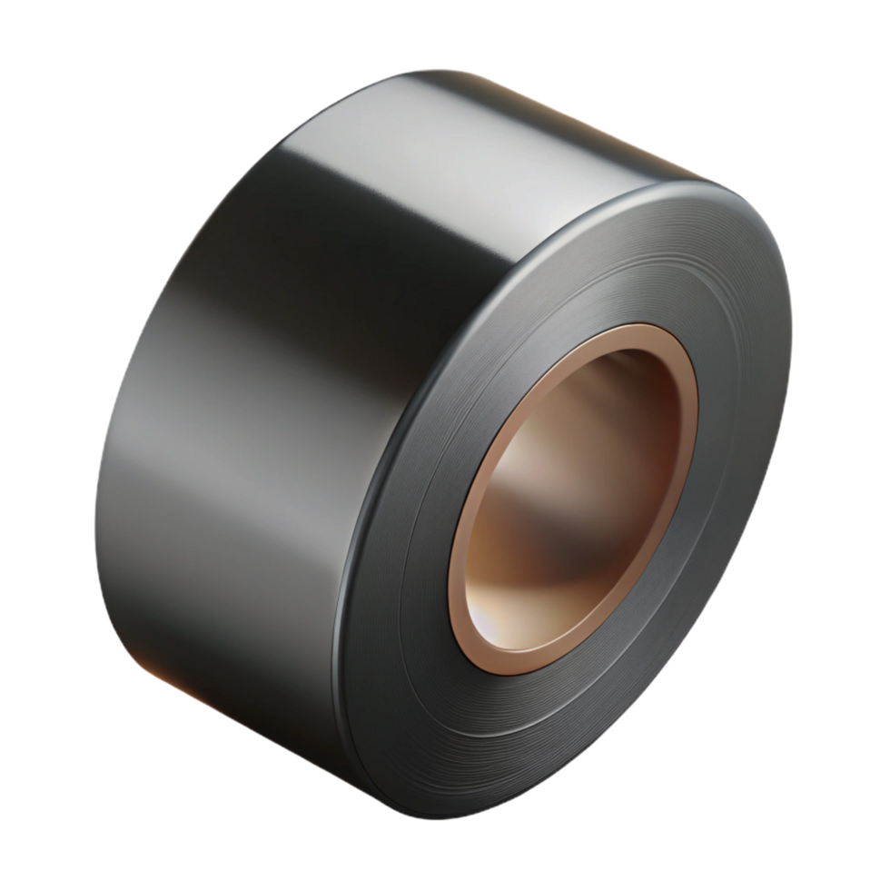 splendinotable Roll of black electrical tape, glossy finish, partially unrolled, soft lighting, side view, detaileillustration, isolateon transparent background,high-resolution product photography png