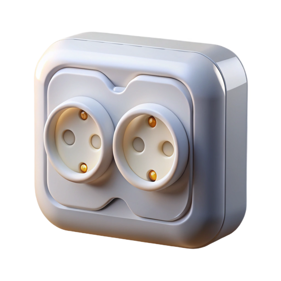 intense serene Modern wall socket, white plastic, three-prongeoutlets, soft lighting, front view, detaileillustration, with transparent background,high-resolution product photography refined png