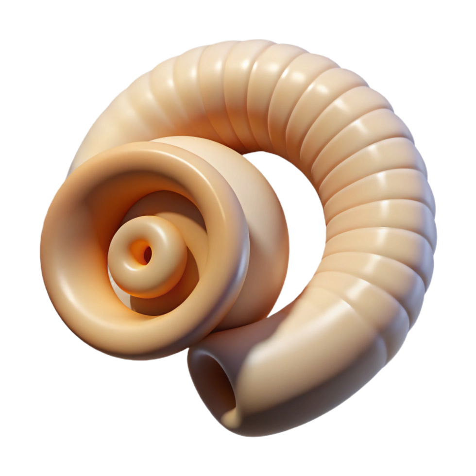 glorious acclaimeA single, curled, ram's horn with intricate spiral patterns, polishebone texture, soft lighting, side view, isolateon transparent background,high-resolution product photography png