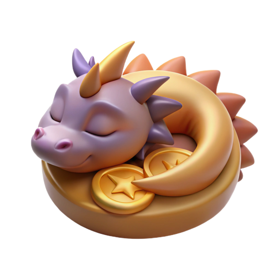 fascinating rustic A miniature, sleeping dragon curlearouna golcoin, detailescales, soft lighting, isolateon transparent background,high-resolution product photography genuine png