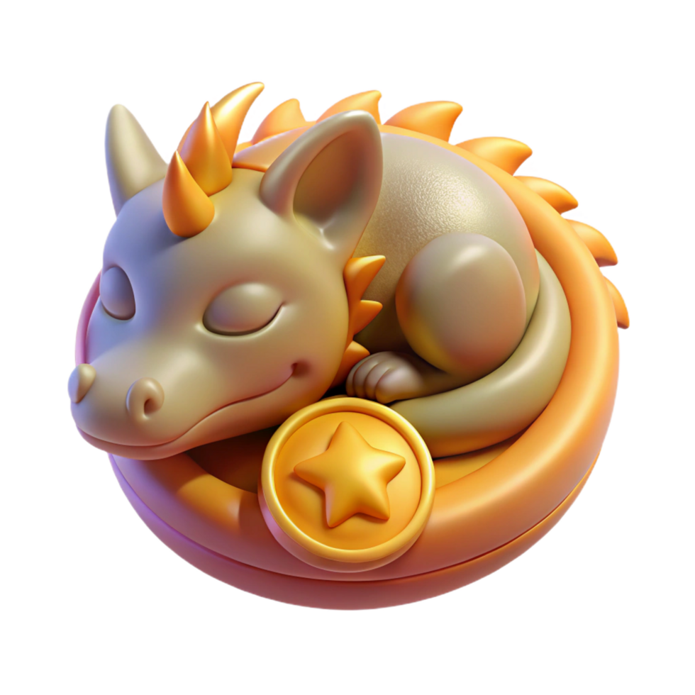 wonderful calm abstract A miniature, sleeping dragon curlearouna golcoin, detailescales, soft lighting, isolateon transparent background,high-resolution product photography museum quality png