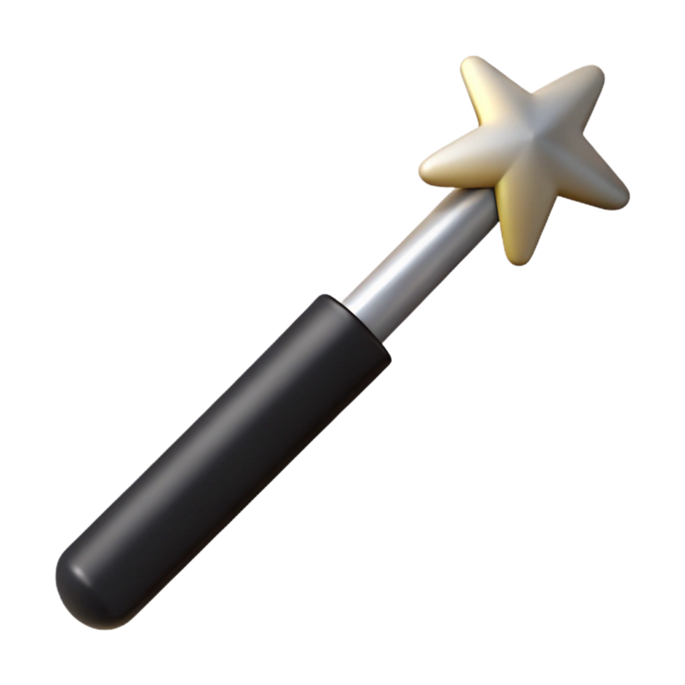 signature vintage Magic wand, black with silver tip, studio lighting, side view, studio photography, isolateon transparent background,high-resolution product photography genuine png